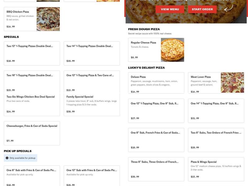 Lucky's Pizza, Subs & Wings Menu
