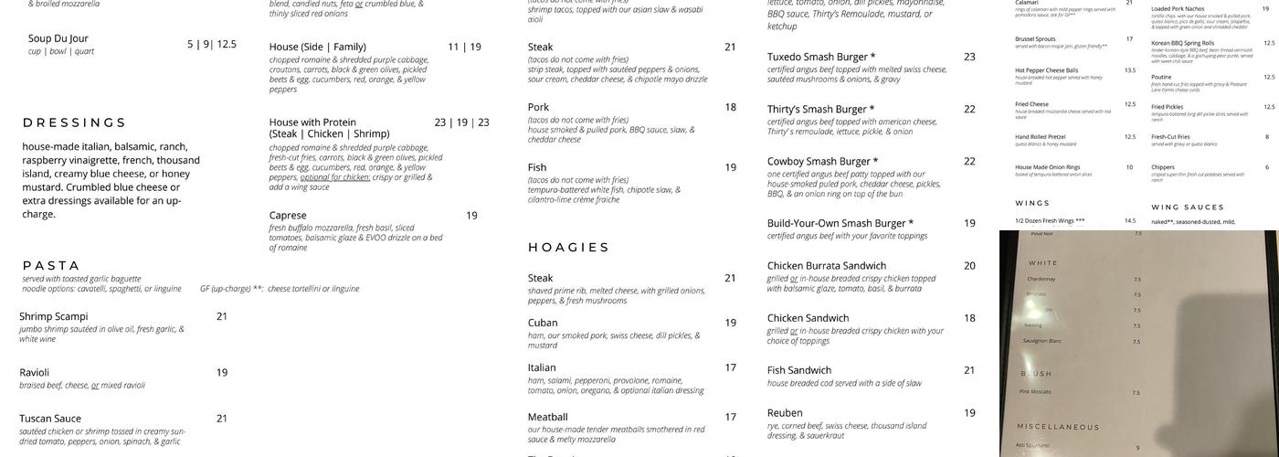 Thirty's Craft Pizza and Beers Menu