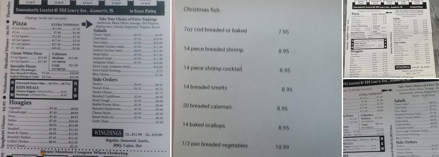 Ricky's Classic Pizza Menu