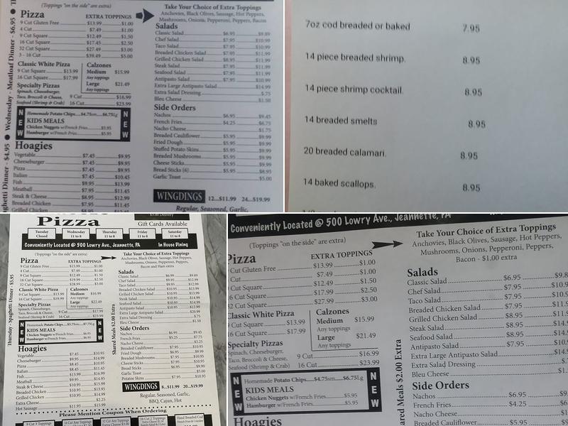 Ricky's Classic Pizza Menu