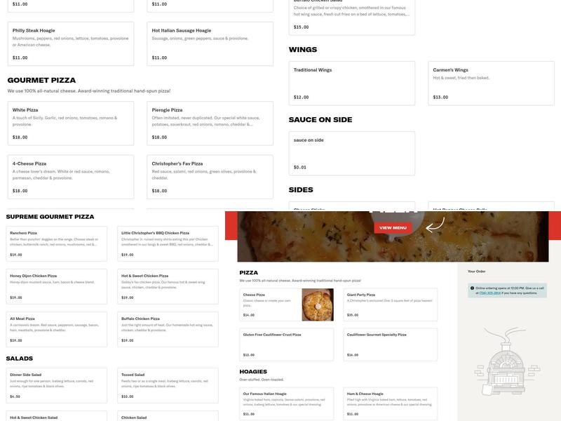 Christopher's Gourmet Pizza Menu