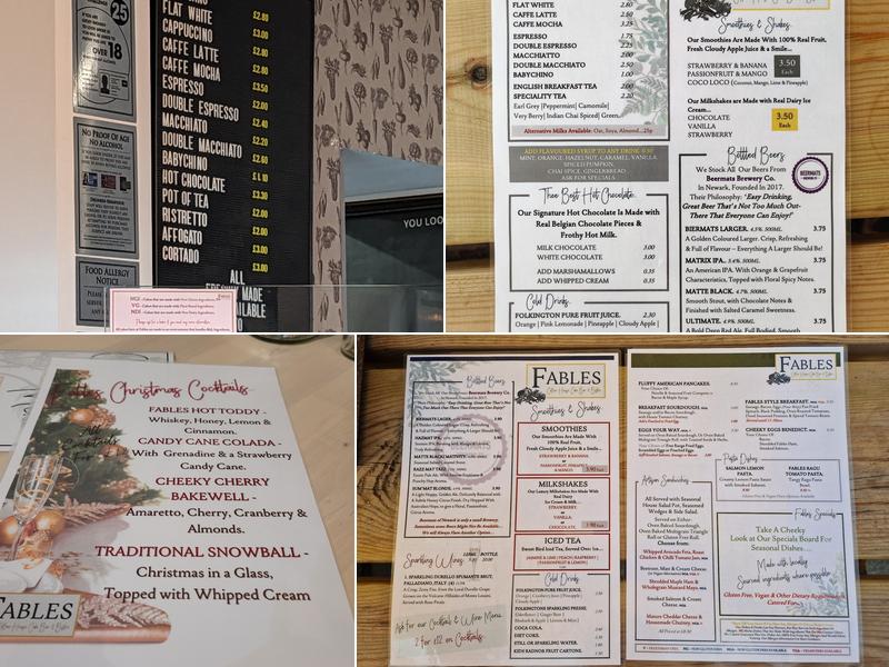 Fables Coffee House and Cake Bar Menu