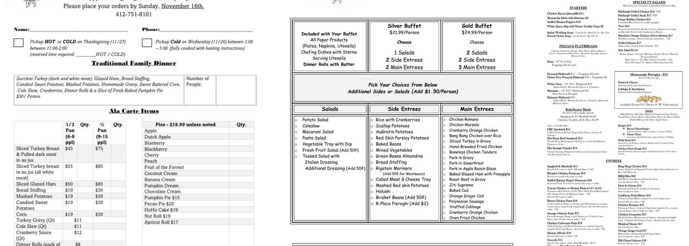 R-Place Event Venue, Restaurant, Catering & Bakery Menu