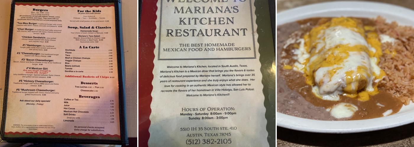 Mariana's Kitchen Menu