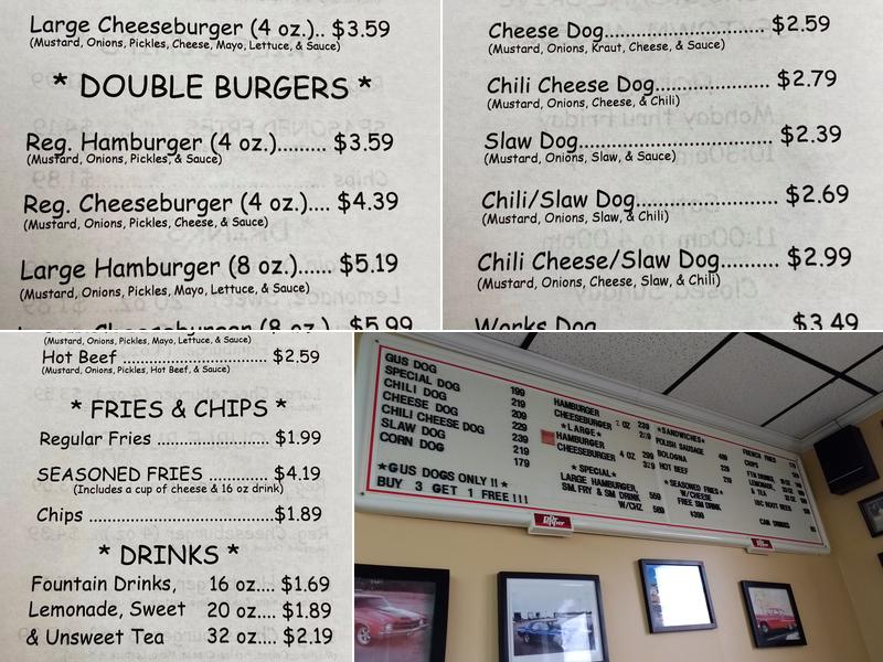 Gus's Hot Dogs Menu
