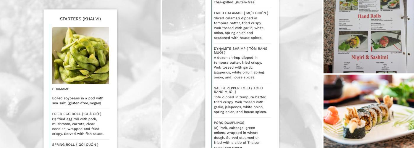Phở Tháisơn Menu