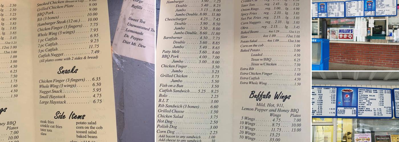 Millers BAR B Q Menu