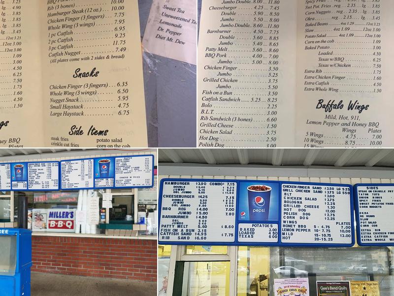 Millers BAR B Q Menu