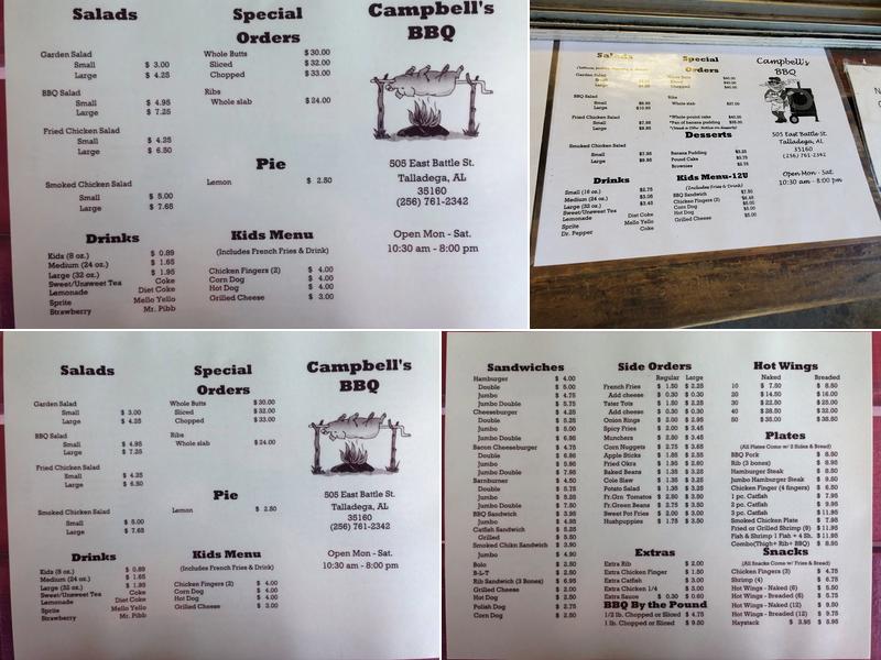 Campbells BBQ Menu