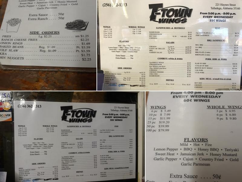 T Town Wings Menu