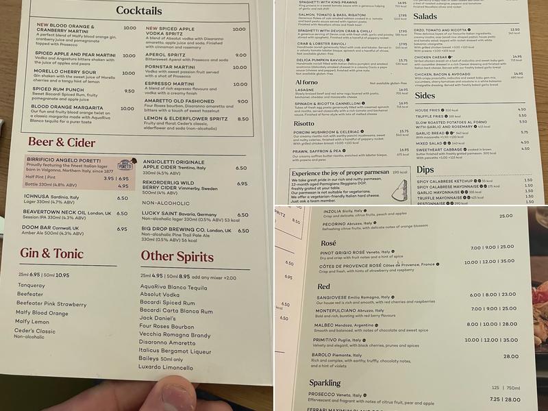 Prezzo Italian Restaurant Broughton Menu