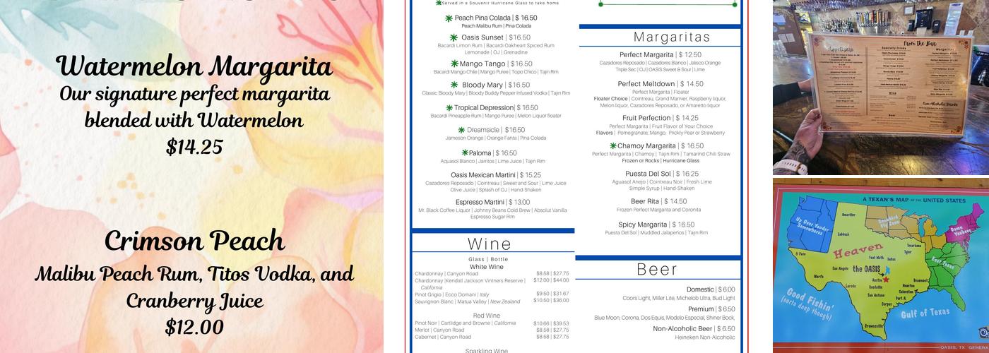 The Oasis on Lake Travis Menu