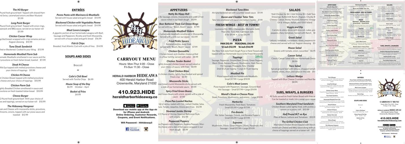 Herald Harbor Hideaway Menu