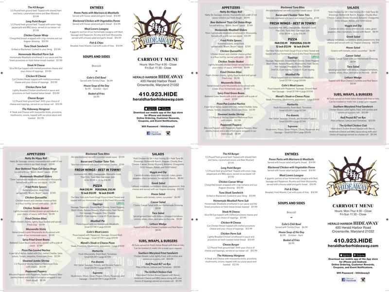 Herald Harbor Hideaway Menu