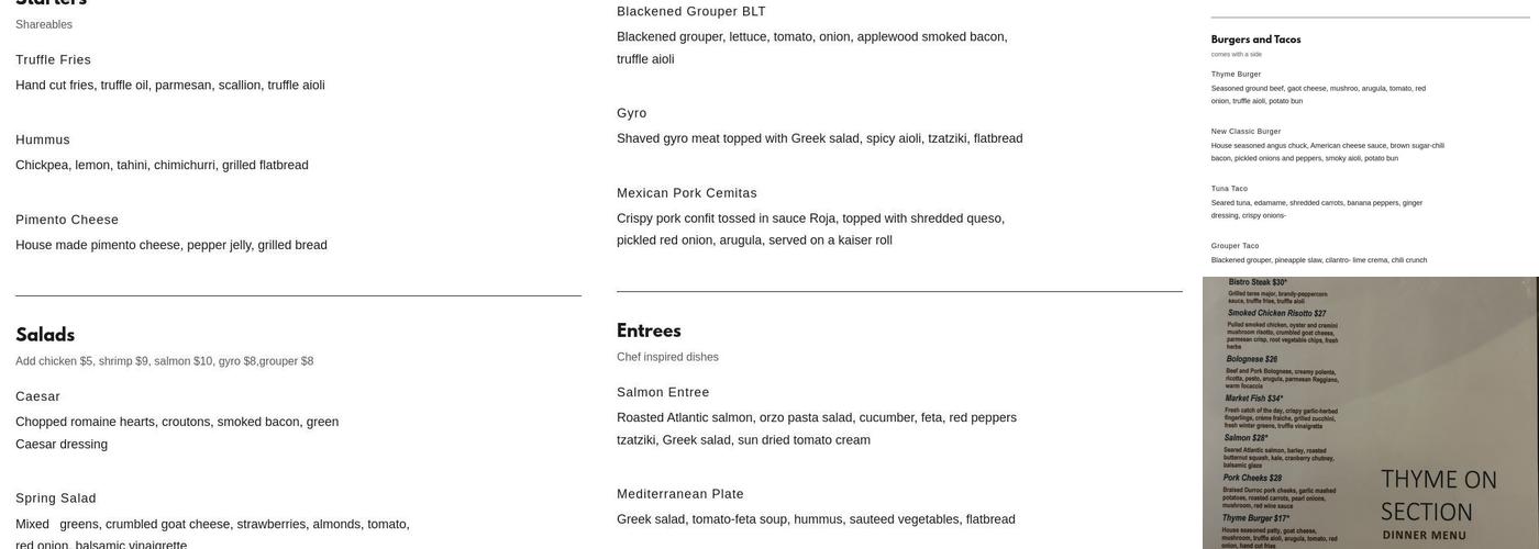 Thyme On Section Menu