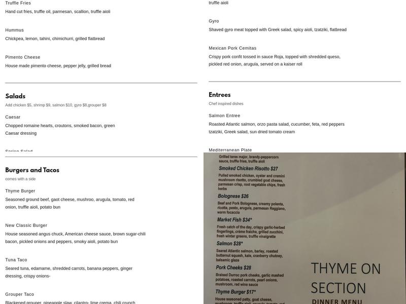 Thyme On Section Menu