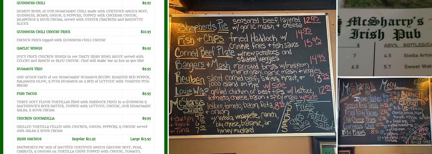 McSharry's Irish Pub Menu