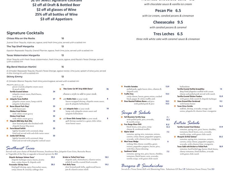Chisos Grill Menu