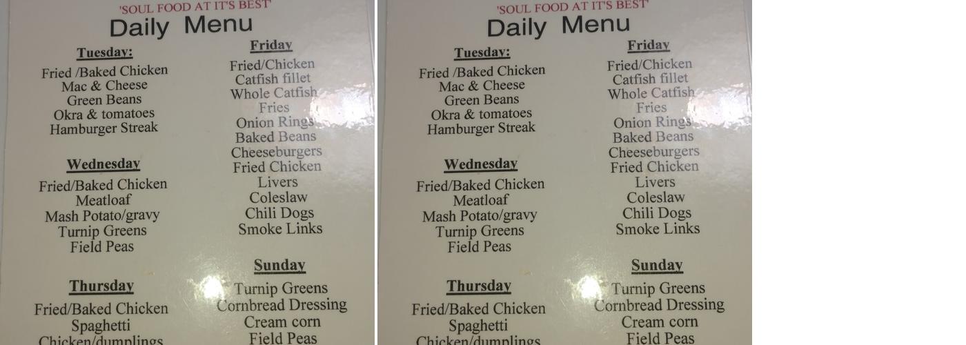 G's Kountry Kitchen Menu