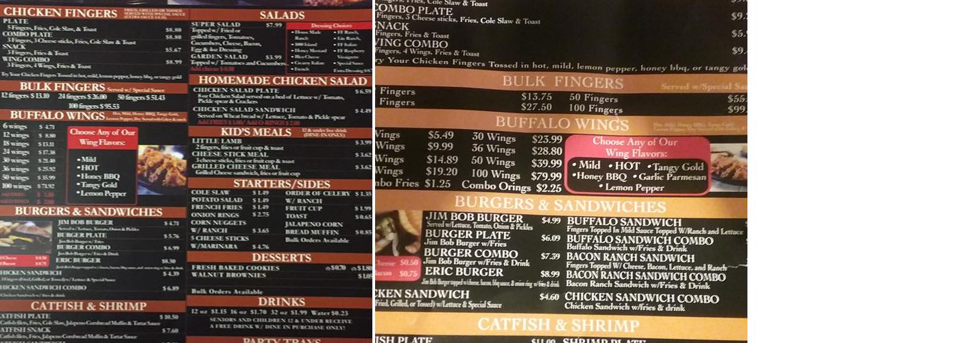 Jim Bob's Chicken Fingers Menu