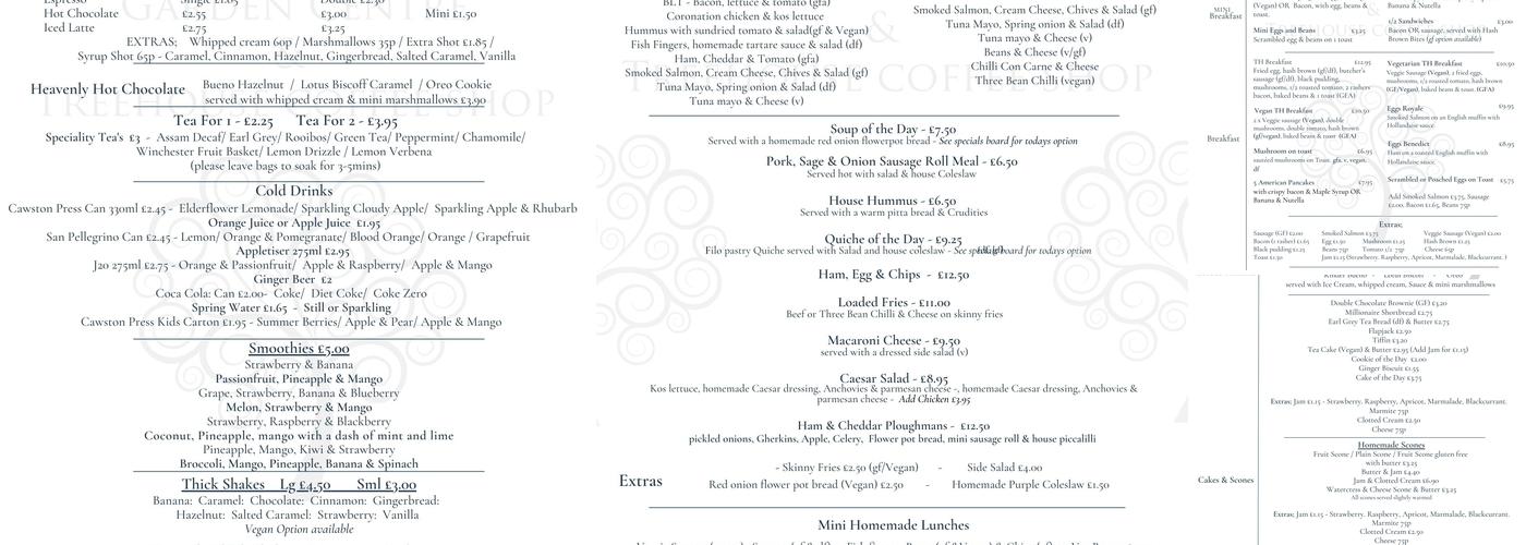 Tree House Coffee Shop Menu