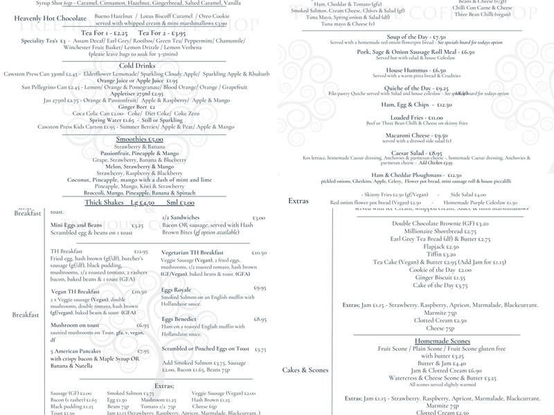 Tree House Coffee Shop Menu