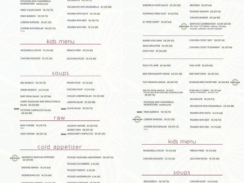 Sweetspot Garden Menu