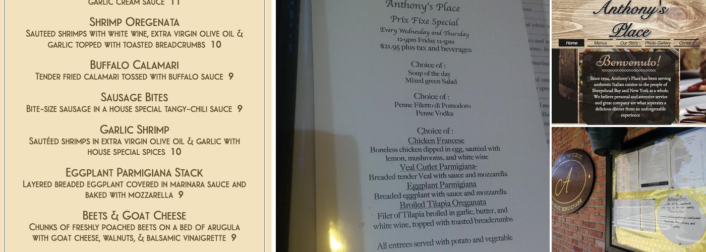 Anthony's Place Menu