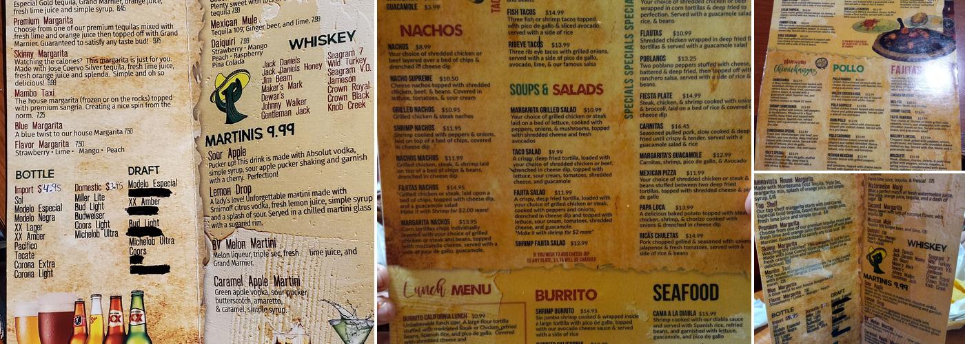 Margaritas Mexican Grill Menu