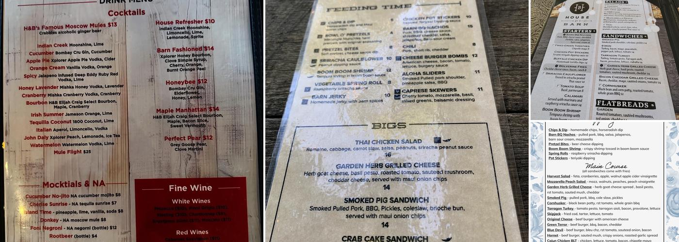House and Barn Menu