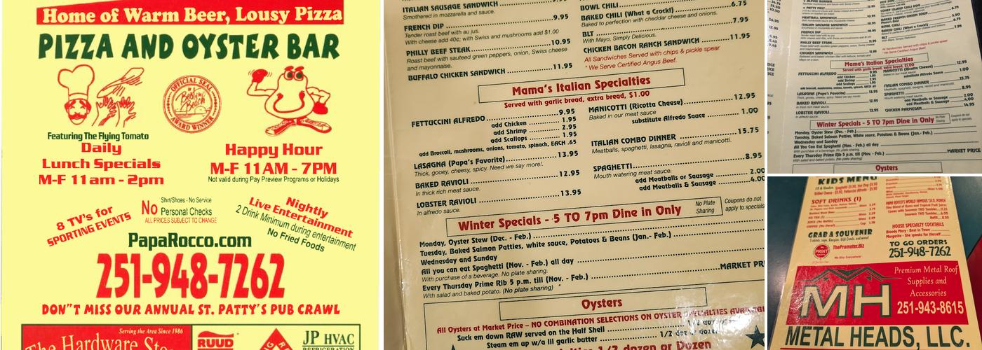 Papa Rocco's Menu