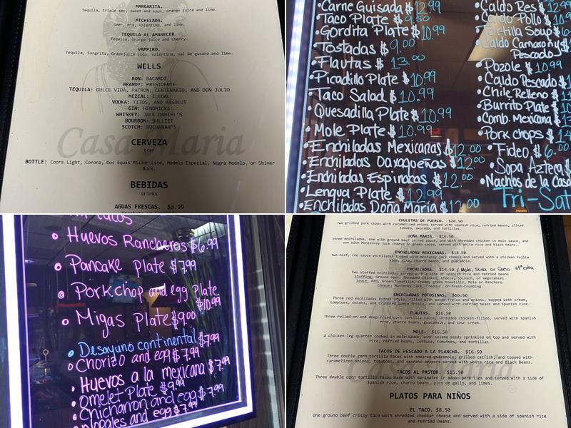 Casa Maria Menu