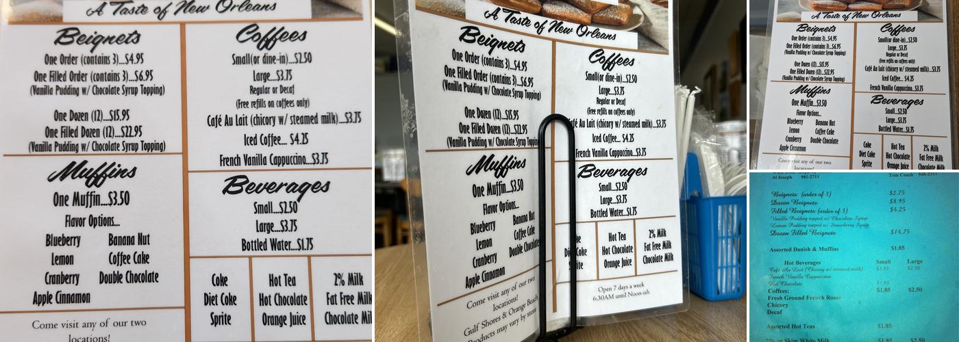 Cafe Beignets of Alabama GS Menu