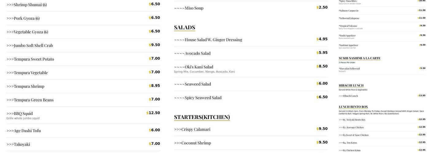 Oki Sushi Menu