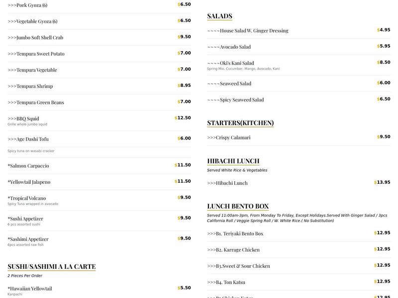 Oki Sushi Menu