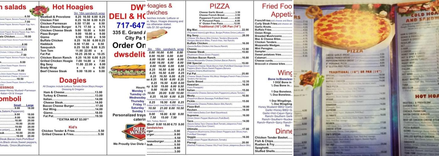Tower City DW's Deli and Hoagies Menu