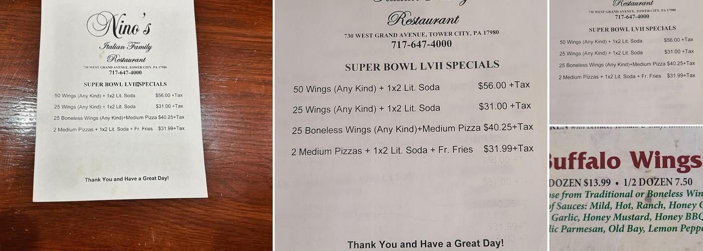 Nino's New York Style Pizza Menu