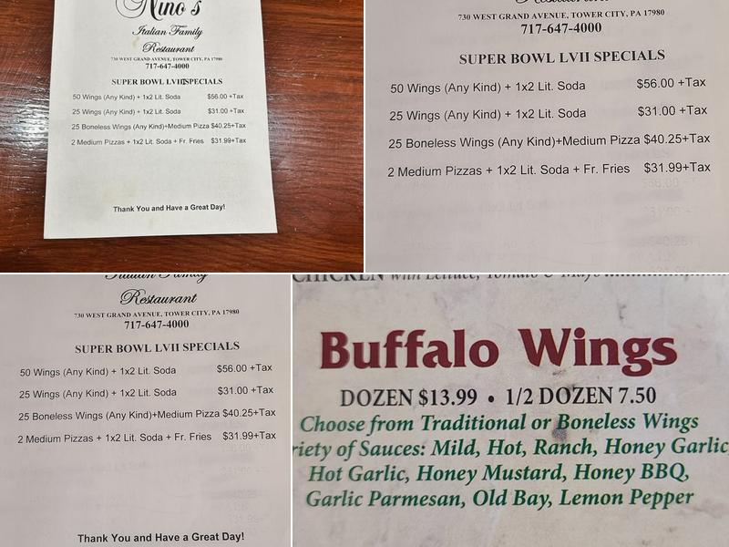 Nino's New York Style Pizza Menu