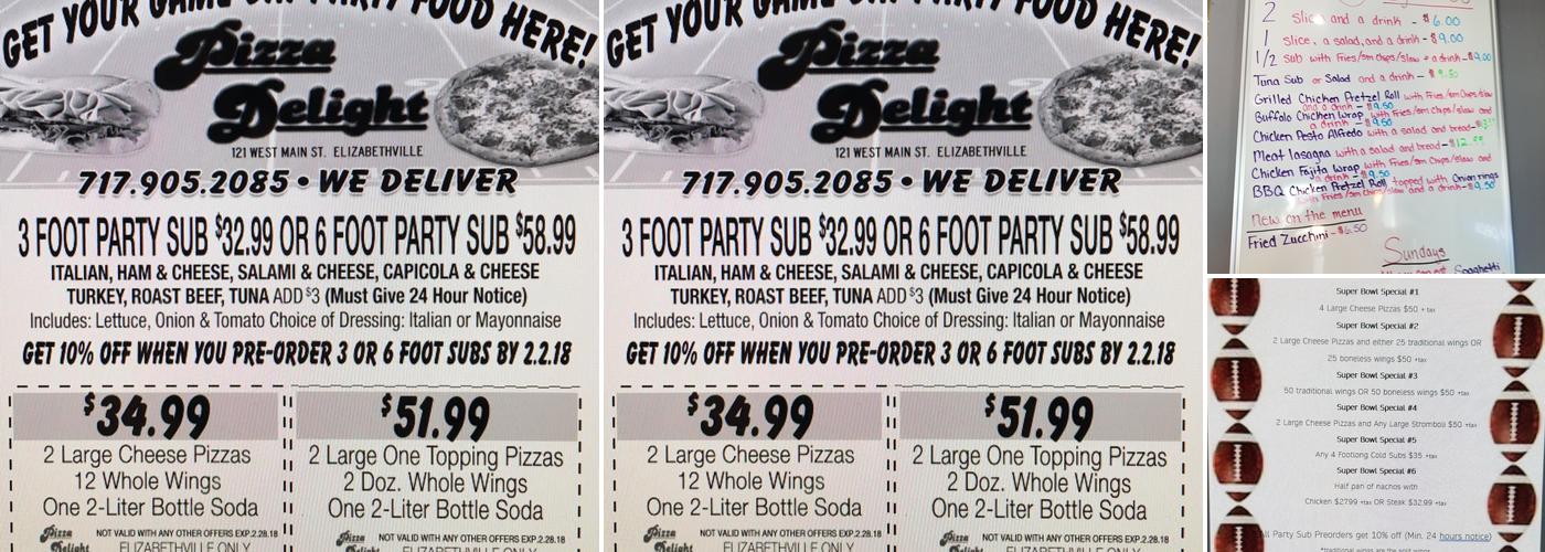 Pizza Delight Menu