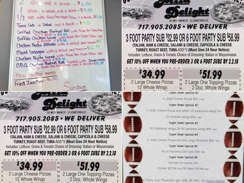Pizza Delight Menu