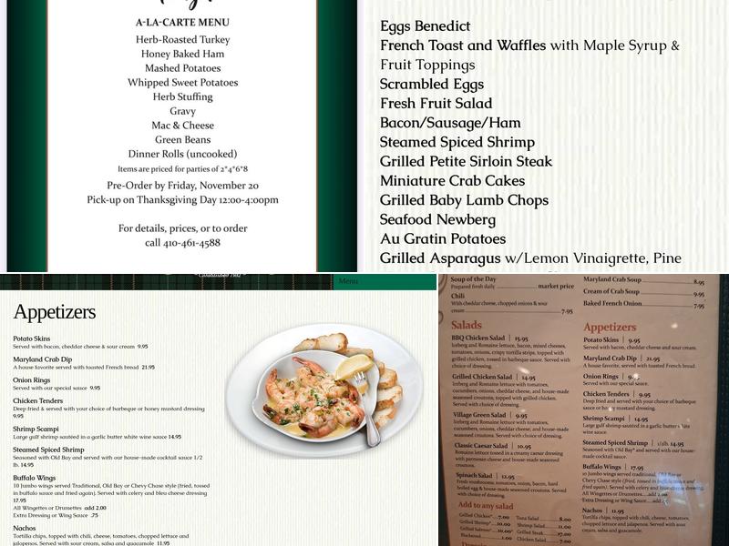 Shannon's Saloon Menu