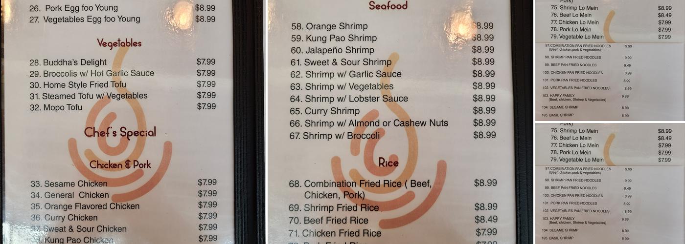 China's Kitchen La Fogata and Laundromat Menu