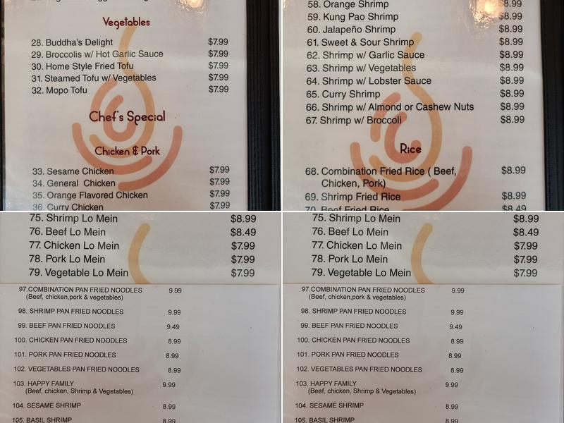 China's Kitchen La Fogata and Laundromat Menu