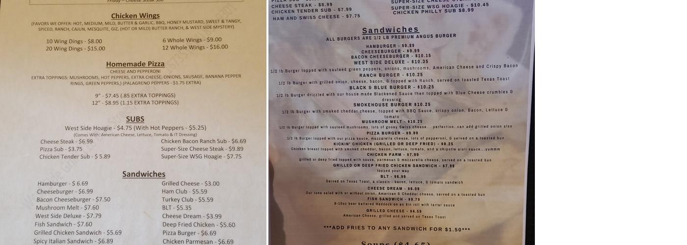 West Side Grill Menu