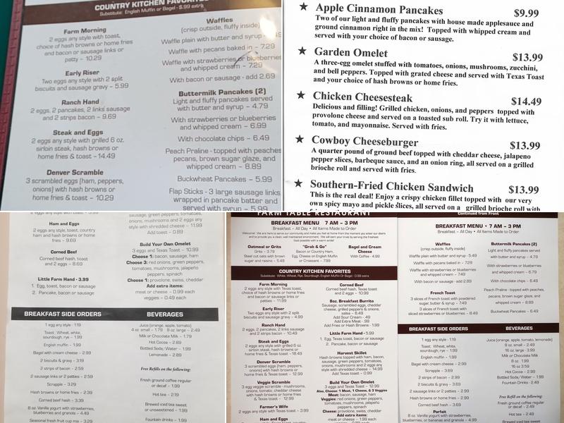 Farm Table Restaurant Menu