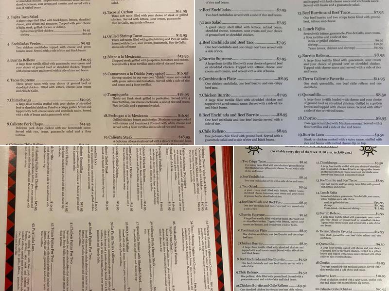 Tierra Caliente Mexican Grill Menu