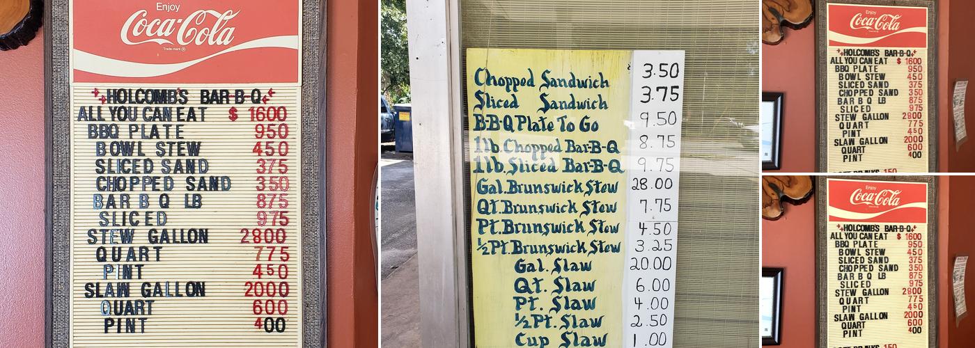 Holcomb's Bar B Que Menu