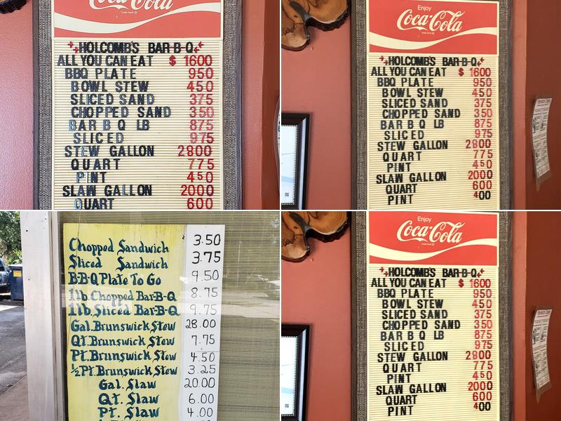 Holcomb's Bar B Que Menu