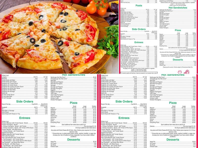 Villa Como Menu