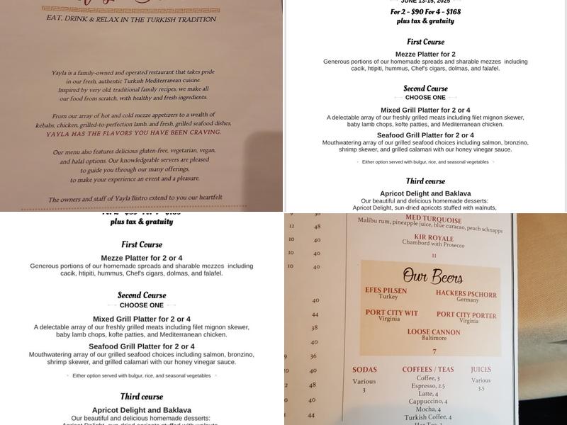Yayla Bistro Menu